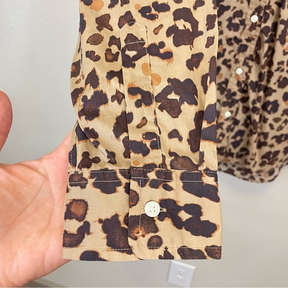 GAP Leopard Print Perfect Shirt Long Sleeves Cotton Button Up Blouse Size L Tall - Picture 6 of 13